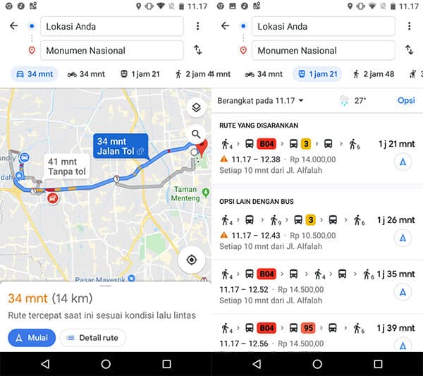 Transportasi di Google Maps