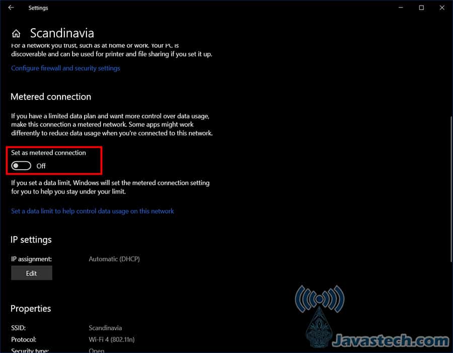 Nyalakan Set as Metered Connection