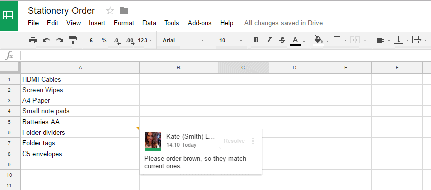 Fitur Komentar Google Sheets