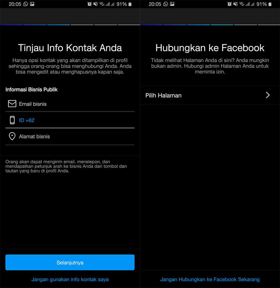 Info Kontak dan Hubungkan Instagram ke Facebook