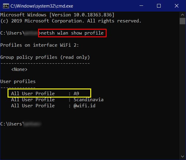 Sintaks netsh wlan show profile