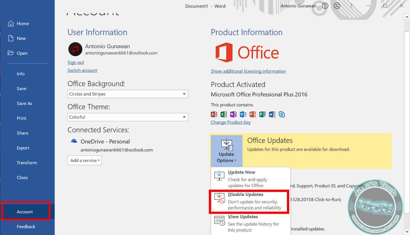 Cara Nonaktifkan Update Microsoft Office 2013, 2016, 2019 Hingga Office 365