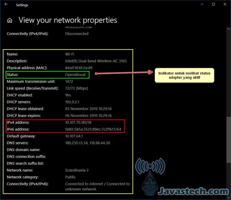 Informasi IP Address dari Windows Settings