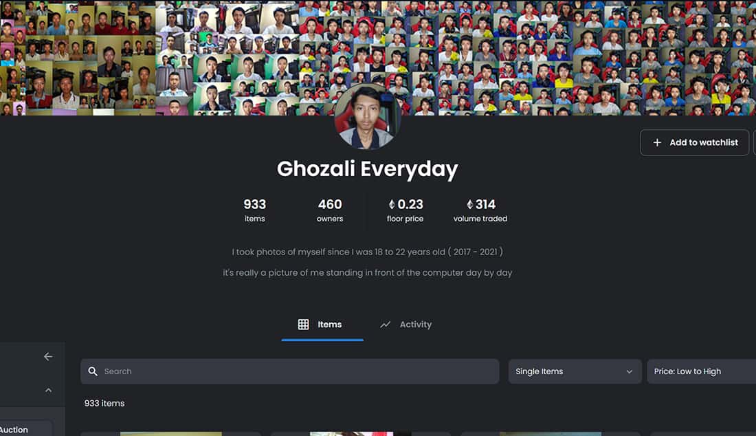Profil OpenSea dari Ghozali Everyday